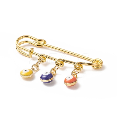 Rack Plating Brass Enamel Evil Eye Charms Safety Pin Brooch JEWB-BR00091-1