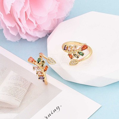 Brass Micro Pave Cubic Zirconia Cuff Rings for Women KK-T071-72G-1