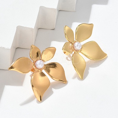 304 Stainless Steel & ABS Plastic Imitation Pearl Flower Stud Earrings EJEW-S253-23G-1