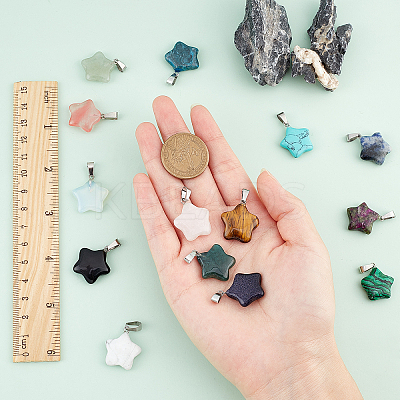 30Pcs 15 Colors Gemstone Pendants G-SC0001-38-1