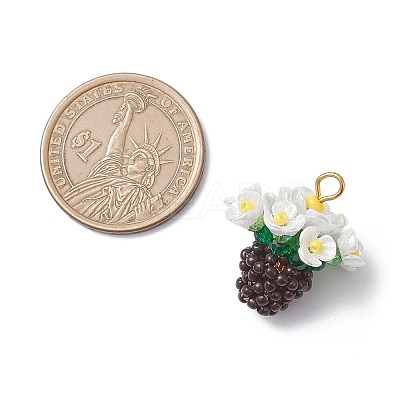 Resin Glass Seed Beaded Flower Pendants PALLOY-MZ01106-02-1