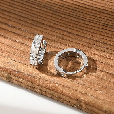Clear Cubic Zirconia Star Hoop Earrings EJEW-K093-22P-1