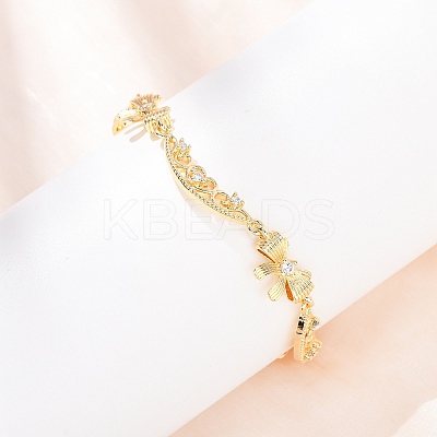 Brass Pave Clear Cubic Zirconia Bowknot and Hollow Moon Link Bracelets BJEW-D387-01G-1