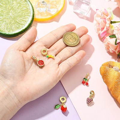 5Pcs 5 Styles Brass Enamel Fruit European Dangle Charms KK-CJ0003-98-1