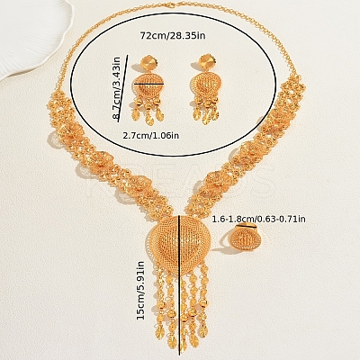 Vintage Alloy Hollow Teardrop Tassel Earrings & Necklaces & Rings Set for Wwomen YJ4810-1