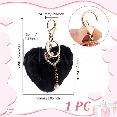 Fibre Heart Pom Pom Ball Keychain KEYC-WH0027-126C-1