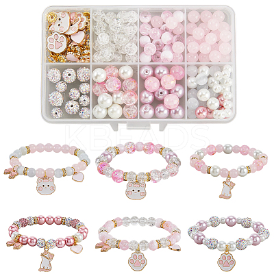 DIY Alloy Enamel Cat Charms & Glass Beads Bracelets Making Kits DIY-SC0030-79-1