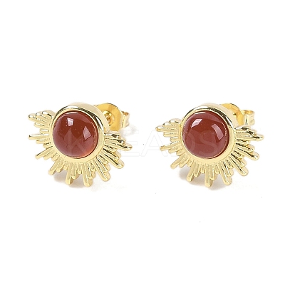 Natural Carnelian Stud Earrings EJEW-K288-01G-06-1