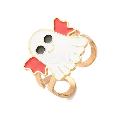 304 Stainless Steel with Enamel Cuff Rings for Women LS-RJEW-Z116-01G-06-1