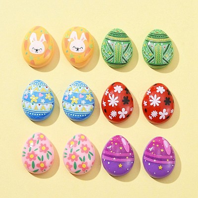 12Pcs 6 Colors Easter Cartoon Opaque Resin Cabochons RESI-FS0001-56-1