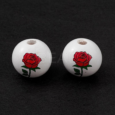 Printed Natural Wood European Beads WOOD-C015-03A-1