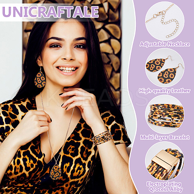 Leopard Print Alloy Pendant Necklaces & Earrings & Bracelet Sets SJEW-WH0020-03A-1