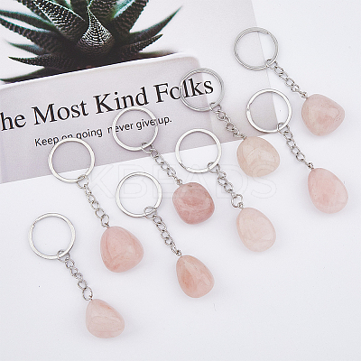 Natural Rose Quartz Keychain G-DC0001-24-1