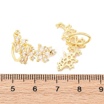Flower Brass Micro Pave Clear Cubic Zirconia Cuff Earrings EJEW-K305-03G-1