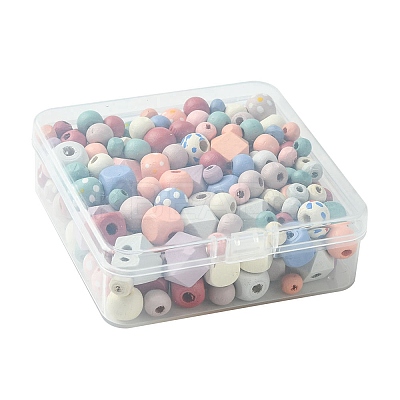 256Pcs 6 Styles Spray Painted Natural Maple Wood Beads WOOD-FS0001-10-1