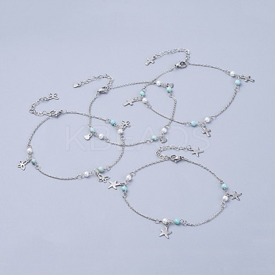 304 Stainless Steel Charm Anklets AJEW-AN00265-1