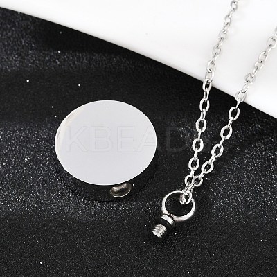 304 Stainless Steel Flat Round Pendant Pet Urn Ashes Necklaces NJEW-S455-01P-1