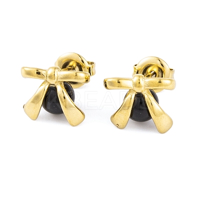 Ion Plating(IP) 304 Stainless Steel Enamel Stud Earrings for Women EJEW-A049-18G-02-1