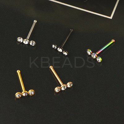 304 Stainless Steel Crystal Rhinestone 3 Flat Round Nose Bone Rings WGC36FF-04-1