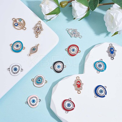 20Pcs Eye Enamel Charm Connector Flat Round Evil Eye Charm Assorted Evil Eye Connector for Jewelry Necklace Bracelet Earring Making Crafts JX222A-1