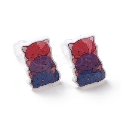 Acrylic Cat Stud Earrings with Platic Pins for Women EJEW-F293-04C-1