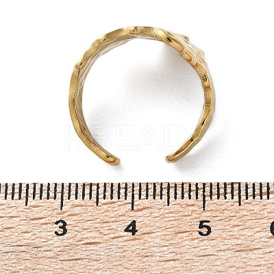 Ion Plating(IP) 304 Stainless Steel Wide Flower Open Cuff Ring for Women RJEW-G275-05G-1