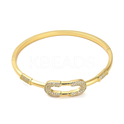 Brass Micro Pave Clear Cubic Zirconia Hollow Rectangle Hinged Bangles for Woman BJEW-M312-03B-G-1