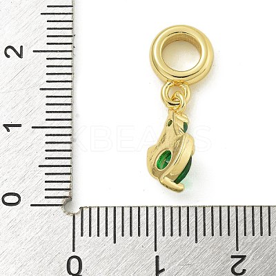 Rack Plating Brass Pave Cubic Zirconia Shield European Dangle Charms KK-Z067-44G-03-1