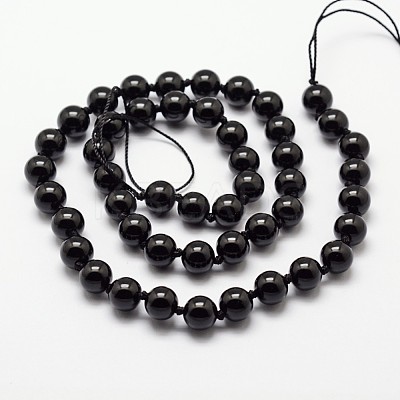 Natural Dyed & Heated Black Onyx Beads Strands G-O153-01-6mm-1