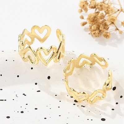 Heart Brass Cuff Rings for Women RJEW-B119-01G-1
