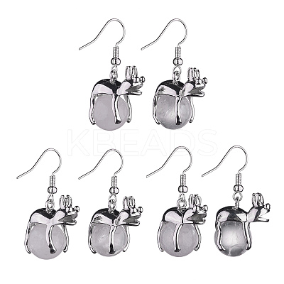 Natural Quartz Crystal Frog Dangle Earrings EJEW-A092-13P-01-1
