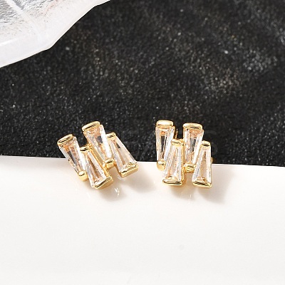 Nuggets Brass Micro Pave Clear Cubic Zirconia Stud Earrings EJEW-A135-16G-1