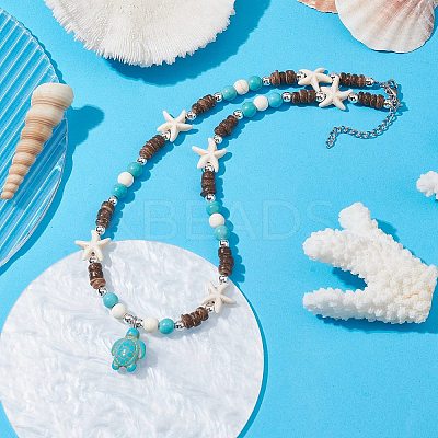Synthetic Turquoise Tortoise Pendant Necklaces NJEW-JN04573-02-1