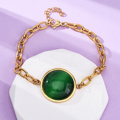 304 Stainless Steel Flat Round Link Bracelets BJEW-A036-10G-02-1