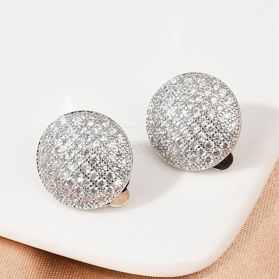Half Round Brass Micro Pave Clear Cubic Zirconia Clip-on Earrings EJEW-M082-14P-1