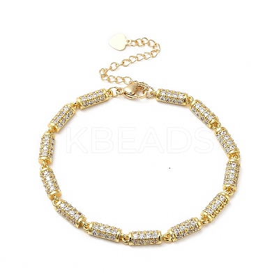 Clear Cubic Zirconia Column Link Chain Bracelet BJEW-E073-01G-1