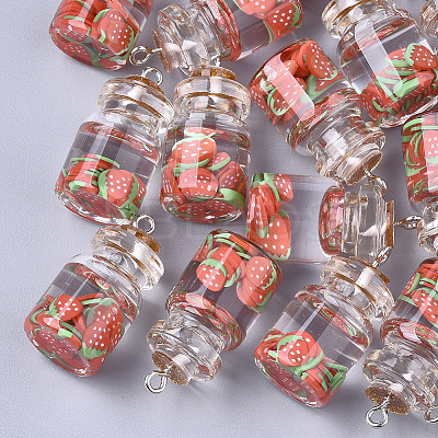 Glass Bottle Pendants GLAA-T001-04D-1