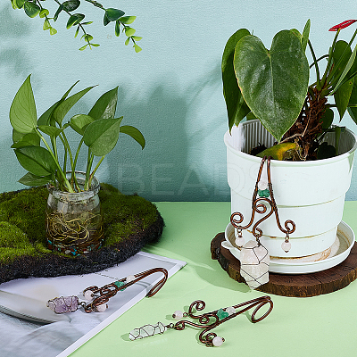3Pcs Nuggets Natural Green Aventurine & Amethyst & Rose Quartz & Quartz Crystal Flowerpot Decoration HJEW-OC00089-1