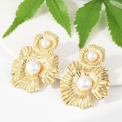 304 Stainless Steel ABS Plastic Pearl Stud Earrings for Women EJEW-U046-12C-G-1