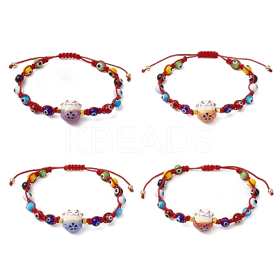 Adjustable Lanmpword Evil Eye Braided Bead Bracelet BJEW-JB11059-1