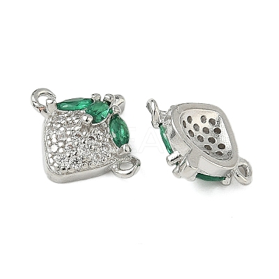 Brass Pave Green & Clear Cubic Zirconia Fruit Connector Charms KK-Z109-01P-03-1