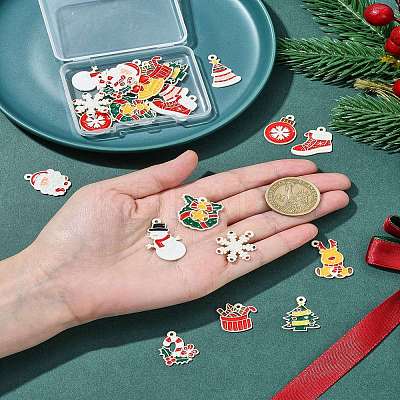 24Pcs 12 Styles Christmas Theme Spray Painted Alloy Enamel Pendants ENAM-FS0002-19P-1