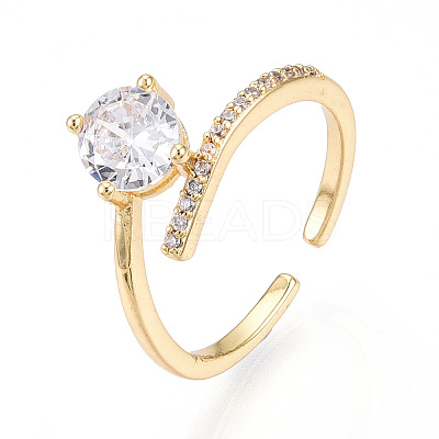 Brass Micro Pave Clear Cubic Zirconia Cuff Rings for Women KK-T074-10G-1