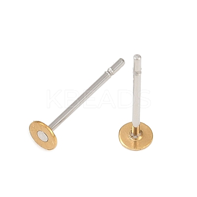 304 Stainless Steel Stud Earring Settings with Flat Round Brass Head STAS-R073-01-1