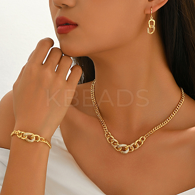 Brass Clear Cubic Zirconia Curb Chain Bracelets & Earrings & Necklaces Sets for Women QN4709-1