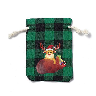 Christmas Theme Rectangle Jute Bags with Jute Cord ABAG-E006-01F-1