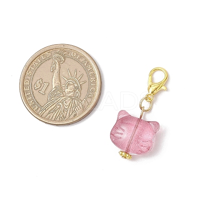 Cat Head Glass Pendants Decorations HJEW-JM03609-1