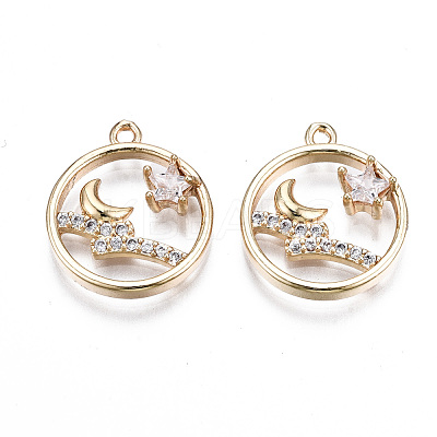 Brass Micro Pave Clear Cubic Zirconia Pendants KK-S359-141-RS-1