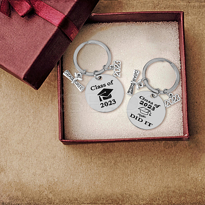 5Pcs 5 Style Class of 2023 Graduation Gifts Stainless Steel Keychain KEYC-FH0001-32B-1