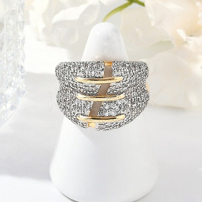 Brass Micro Pave Clear Cubic Zirconia Cuff Rings for Women Men STAS-I109-03GP-1